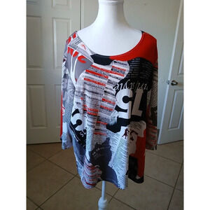 M.k.M Designs Womens Top 3/4 Sleeve Scoop Neck Newspaper Print Size XL